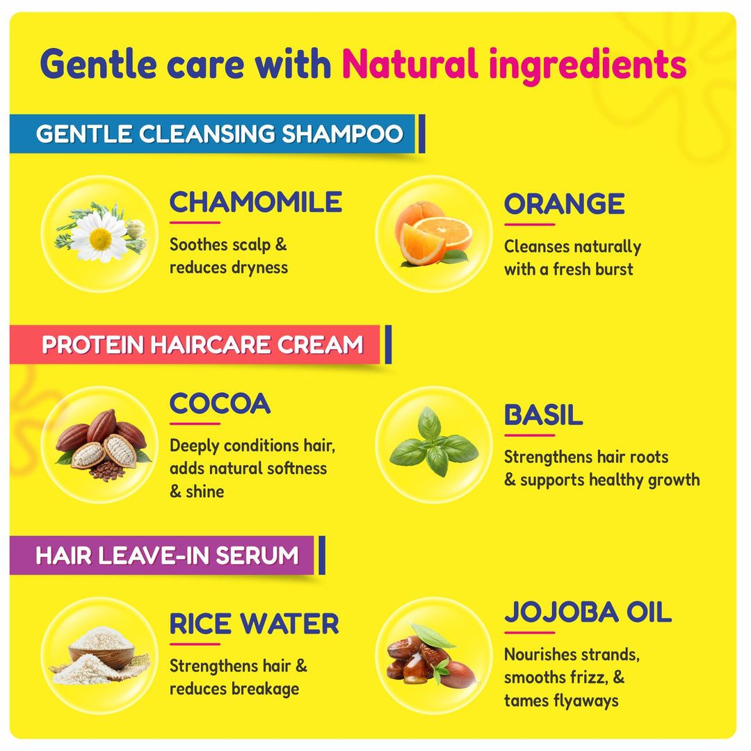 Haircare Trio Combo | Gentle Cleansing Shampoo Boys Age 3-7years + Conditioner / Protein Haircare Cream + Hair Leave-In Serum