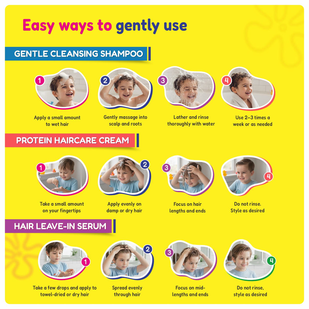 Haircare Trio Combo | Gentle Cleansing Shampoo Boys Age 3-7years + Conditioner / Protein Haircare Cream + Hair Leave-In Serum