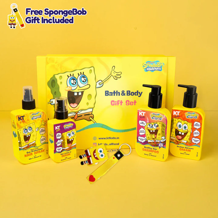 Gift Set ~ Hair Care For Girls 8–12 Years | Shampoo + Conditioner / Protein Cream + Hair Serum + Sun-Protection Hair Spray + Yellow Gift Bag + FREE Keychain
