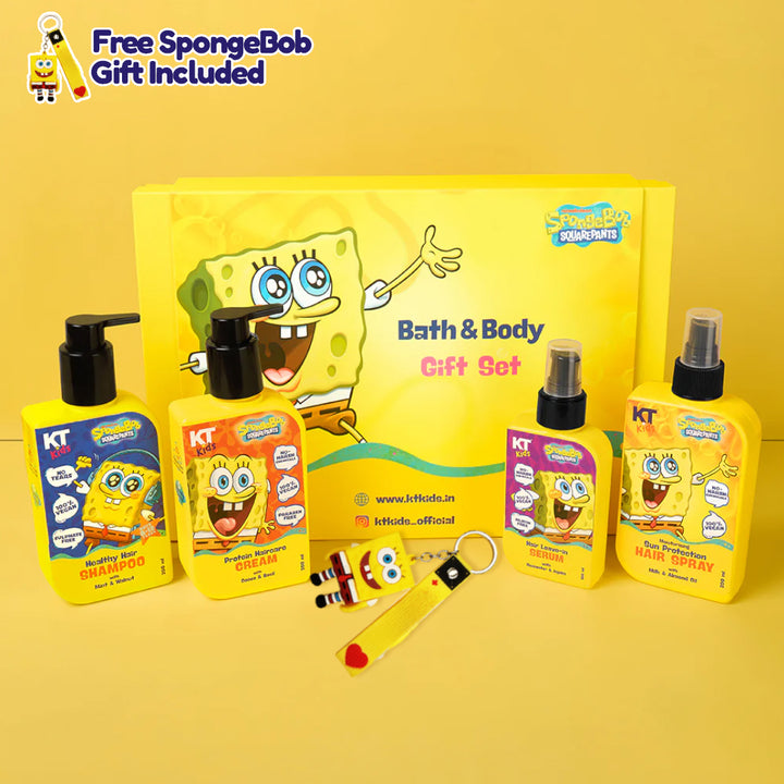 Gift Set ~ Hair Care For Boys 8–12 Years | Shampoo + Conditioner / Protein Cream + Hair Serum + Sun-Protection Hair Spray + Yellow Gift Bag + FREE Keychain